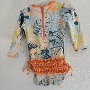 Ruffle Butts Orange and Blue One Piece Swimsuit with Ruffle Details